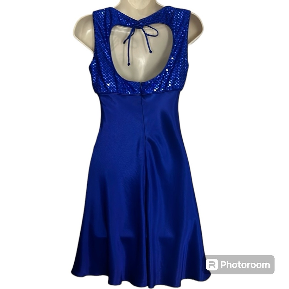 Blondie and Me Evening by Linda Bernell Blue Mini Cocktail Dress Size 5-6 - Picture 4 of 7